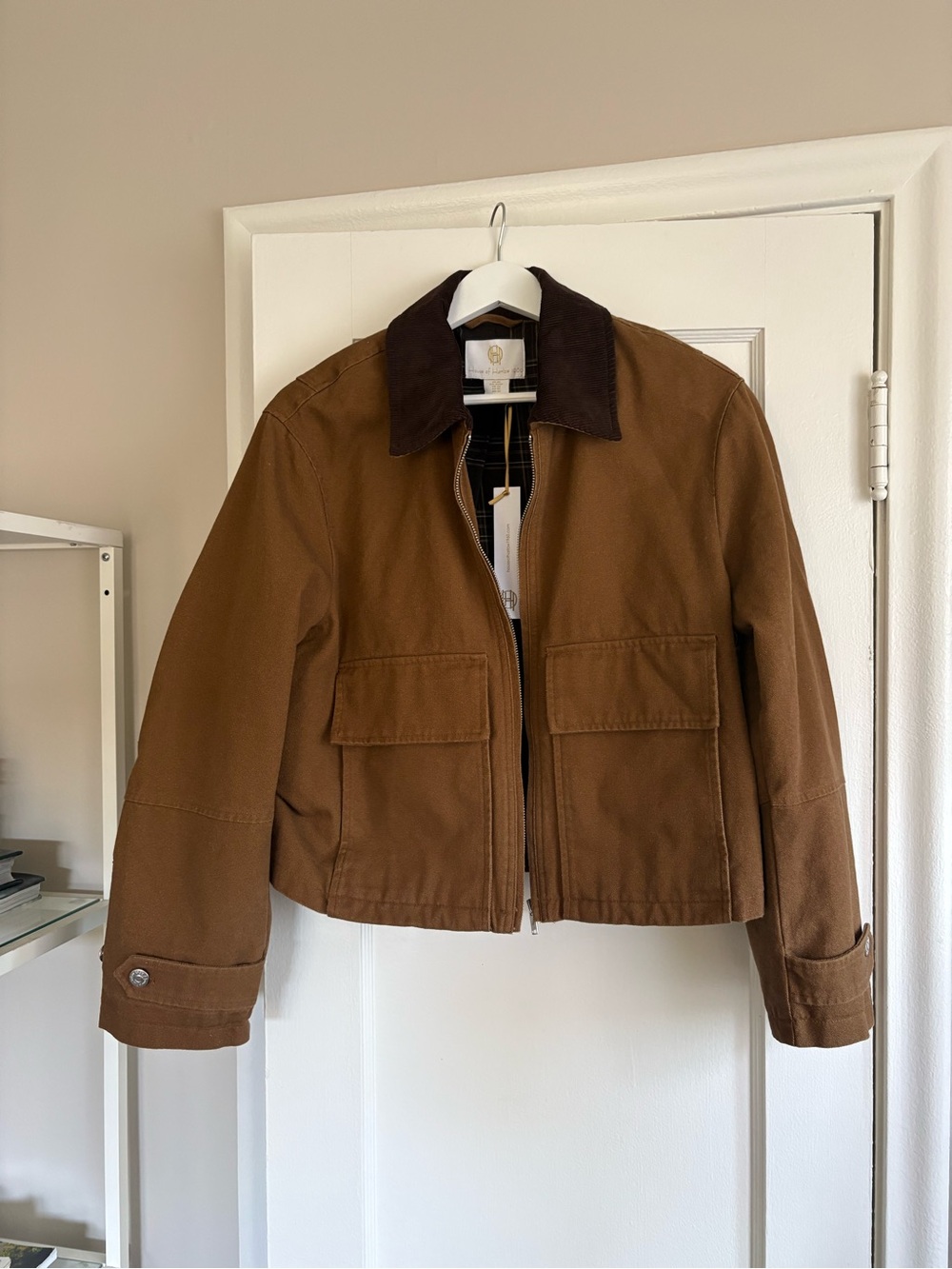 NWT House of Harlow Brown Workwear Zip Jacket with Corduroy Collar - Picture 6 of 8